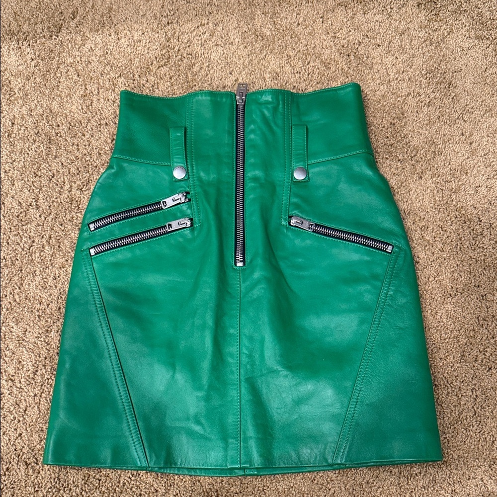 Coach Vibrant Green Leather Pencil Skirt